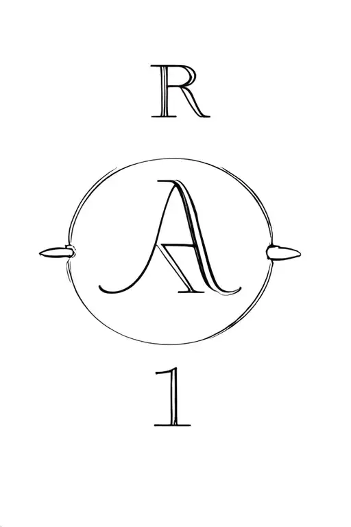 mariage ring surrounded with letters R and A  and hidden in plain sight a N and 1 tattoo design idea