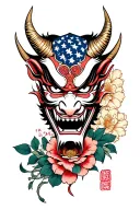 combine japanese demon mask with americana tattoo design idea