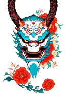 combine japanese demon mask with americana tattoo design idea