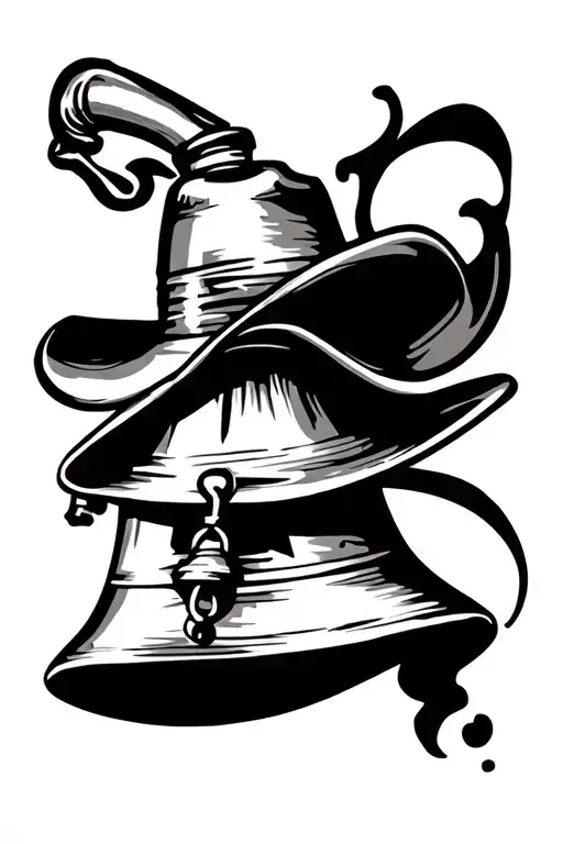 bells whiskey bottle cowboy hat surrounded tattoo design idea