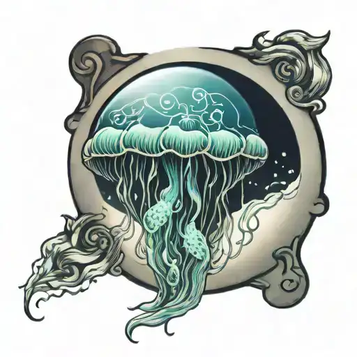 moon jellyfish tattoo design idea