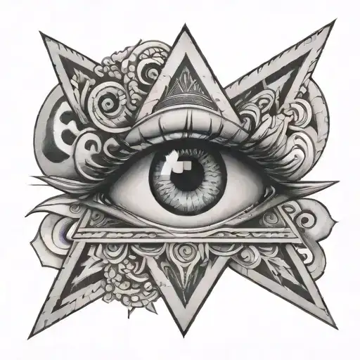 evil eye surrounded inside triangle tattoo design idea