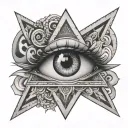 evil eye surrounded inside triangle tattoo design idea