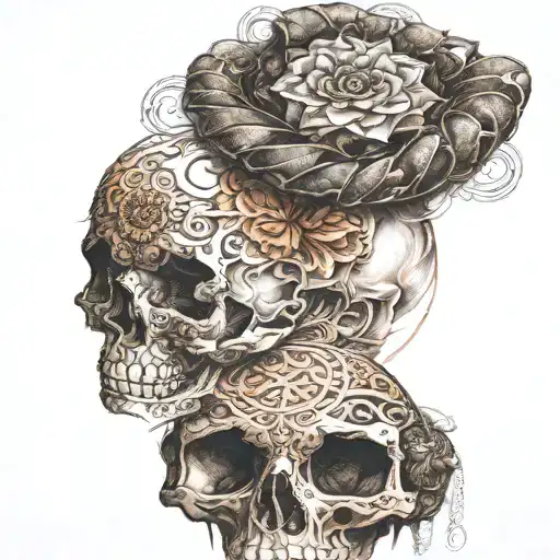 skull and filigree and mandala tattoo design idea