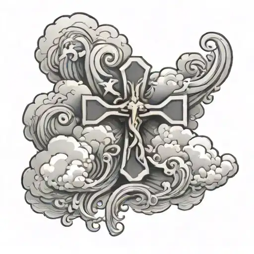 cross, clouds, pancreatic cancer, heart attack tattoo design idea