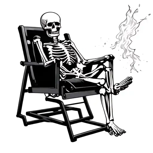 skeleton in electric chair being electrifried, realistic tattoo design idea