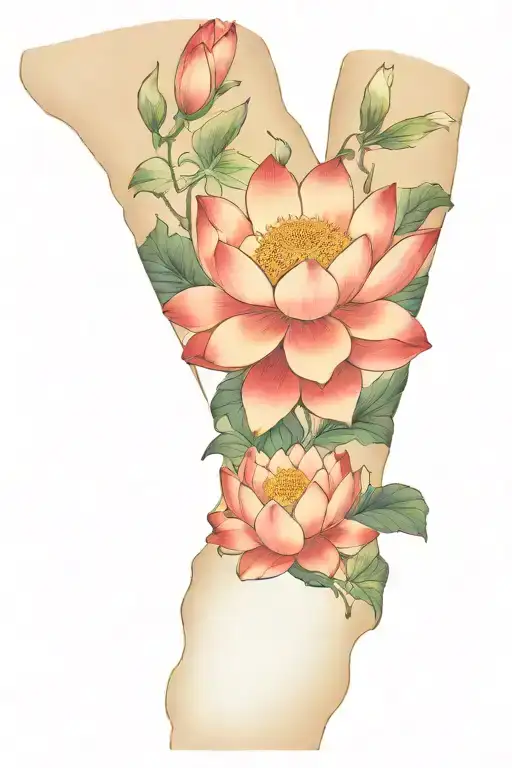 japanese lotus flower arm sleeve tattoo design idea