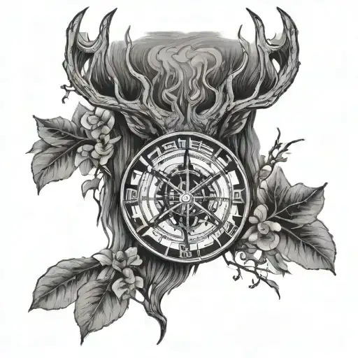 dead dear and Vegvisir intertwined tattoo design idea
