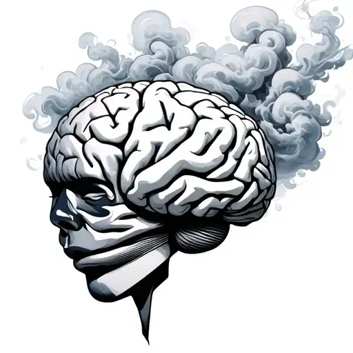 brain covered in clouds and smoke coming tattoo design idea
