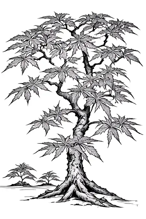 Japanese maple tree with leaves tattoo design idea