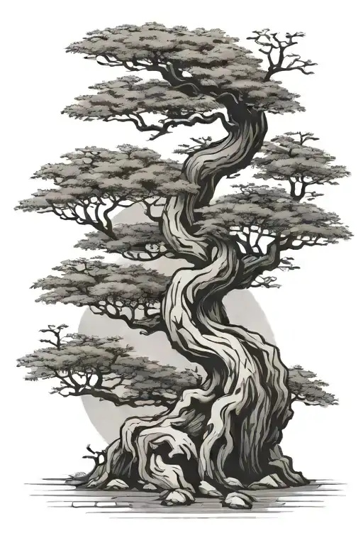bonsai tree bent to the left with 2 branches forming tattoo design idea
