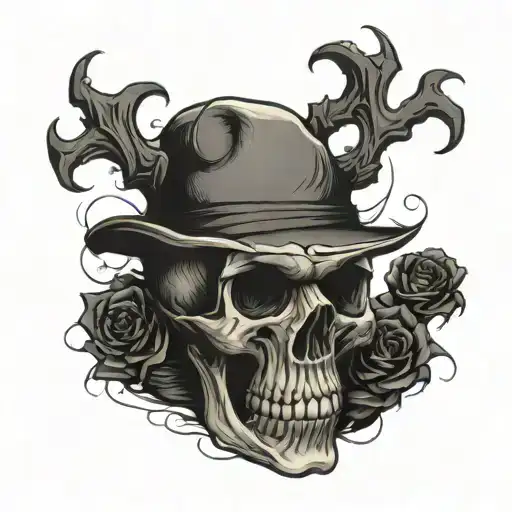 skull and shadow walking tattoo design idea