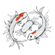 2 koi fish swimming with flower tattoo design idea