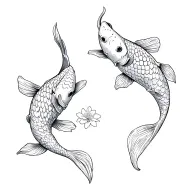 2 koi fish swimming with flower tattoo design idea