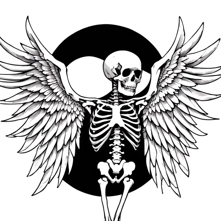 skeleton wings spread tattoo design idea