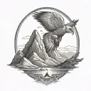 mountains with falcon spreading their wings tattoo design idea