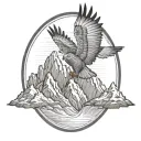 mountains with falcon spreading their wings tattoo design idea