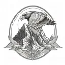 mountains with falcon spreading their wings tattoo design idea