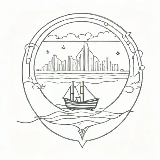 boat sailing in heart monitor lines tattoo design idea