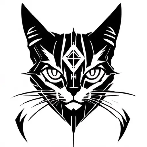 villain cat silhouette face tattoo design idea