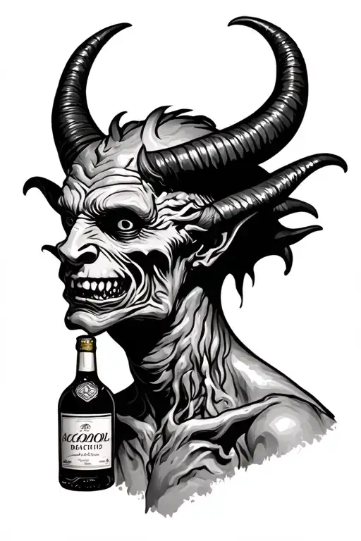 devil and alcohol addiction tattoo design idea