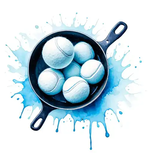 tennis balls in frying pan blue splashes behind tattoo design idea