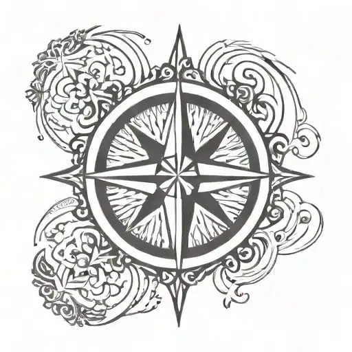 Design: The tattoo has a minimalist compass or star-like shape. It consists of a central cross with thin, pointed lines  tattoo design idea