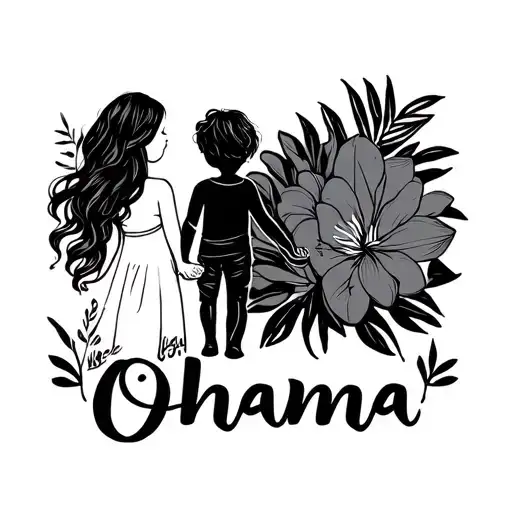 "Ohana" mom and son holding hands tattoo design idea