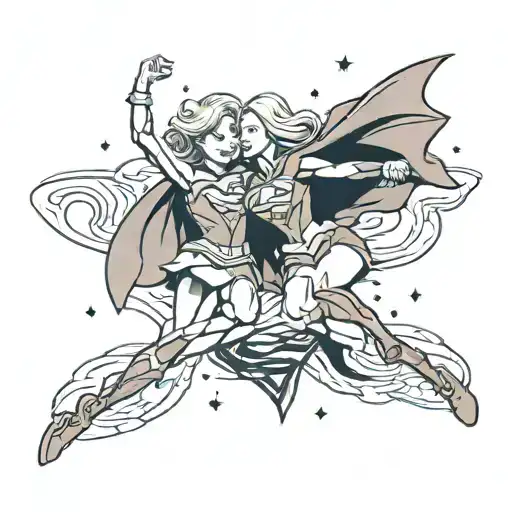 A mashup tattoo of Supergirl and Superman flying together in space tattoo design idea