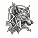 viking rune with wolf  tattoo design idea