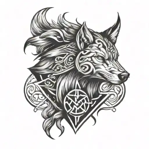 viking rune with wolf  tattoo design idea