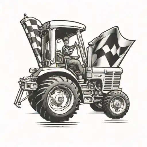 an 88 with a tractor and checkered flag downward spiral tattoo design idea