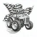 an 88 with a tractor and checkered flag downward spiral tattoo design idea