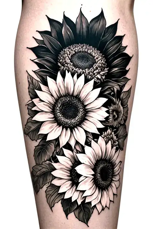 stars and sunflowers that wrap around thigh  tattoo design idea