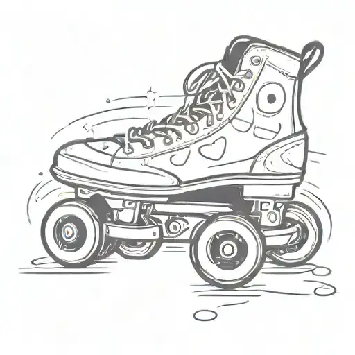 roller skates with 8s in the background says hiraa.on tattoo design idea