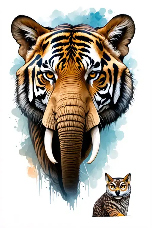 elephant, tiger, owl, wolf tattoo design idea