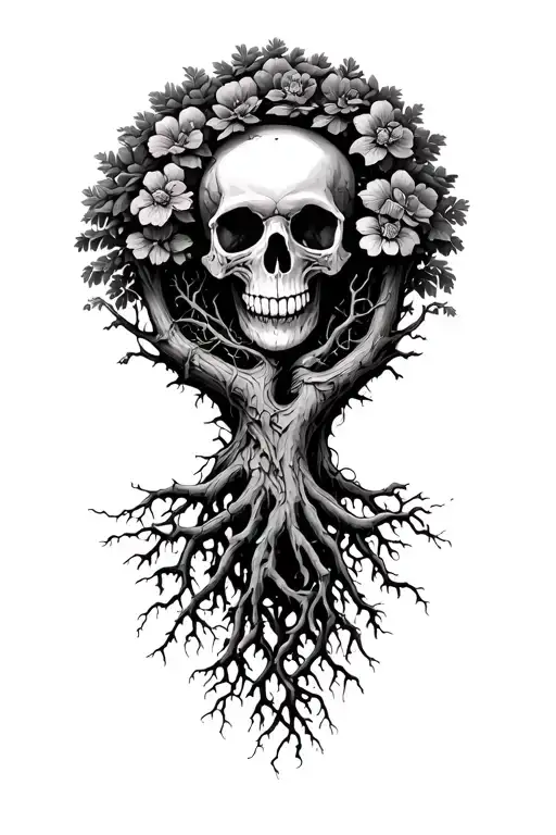  tree of life with skull hidden in roots tattoo design idea