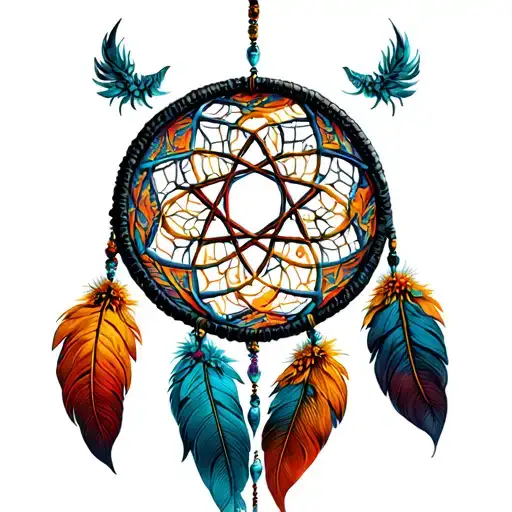 pentacle dream catcher entangled tattoo design idea