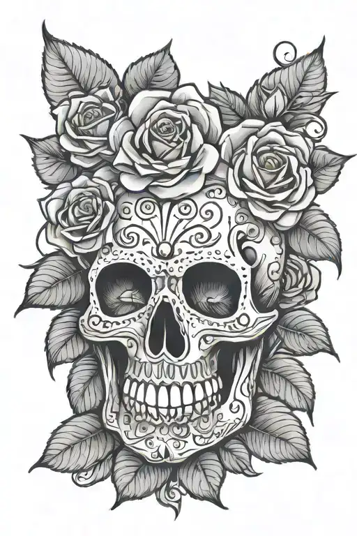 candy skull with roses tattoo design idea