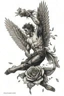 Icarus falling with rose petals falling beside him tattoo design idea