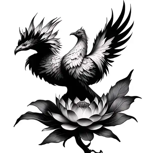 phoenix lotus flower growing tattoo design idea