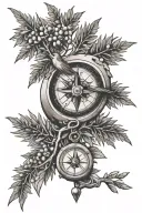 Yew branch, flying swift, compass tattoo design idea