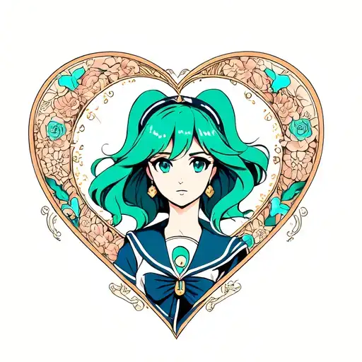 sailor neptune surrounded by a heart shape tattoo design idea
