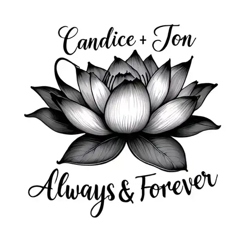 "Candice + Jon Always & Forever" lotus flower blooming tattoo design idea
