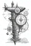 submarine and navigation compass tattoo design idea