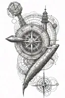 submarine and navigation compass tattoo design idea