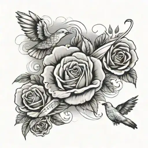 clouds background, rose and dove, ribbon wrap around forearm saying God will Provide. forearm sleeve  tattoo design idea