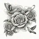 clouds background, rose and dove, ribbon wrap around forearm saying God will Provide. forearm sleeve  tattoo design idea