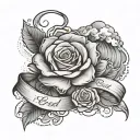 clouds background, rose and dove, ribbon wrap around forearm saying God will Provide. forearm sleeve  tattoo design idea