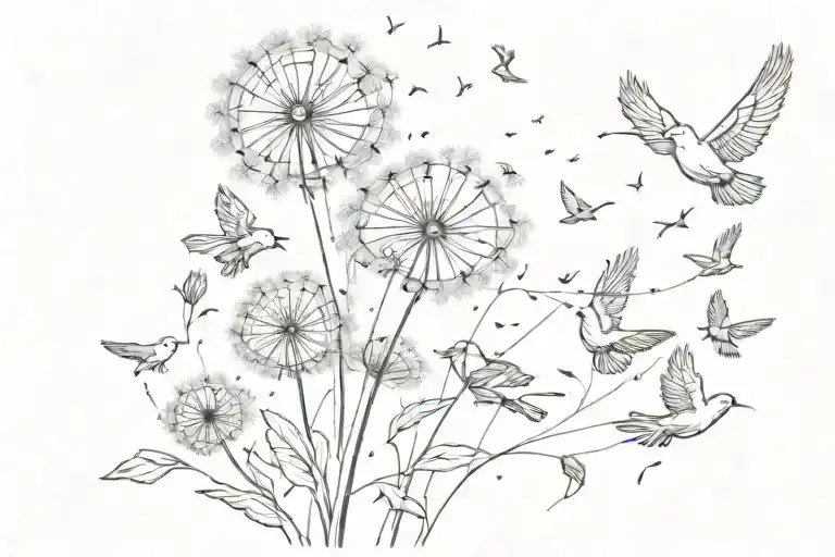 dandelion and birds flying away tattoo design idea